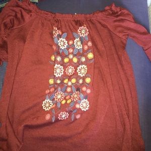 red off the shoulder top